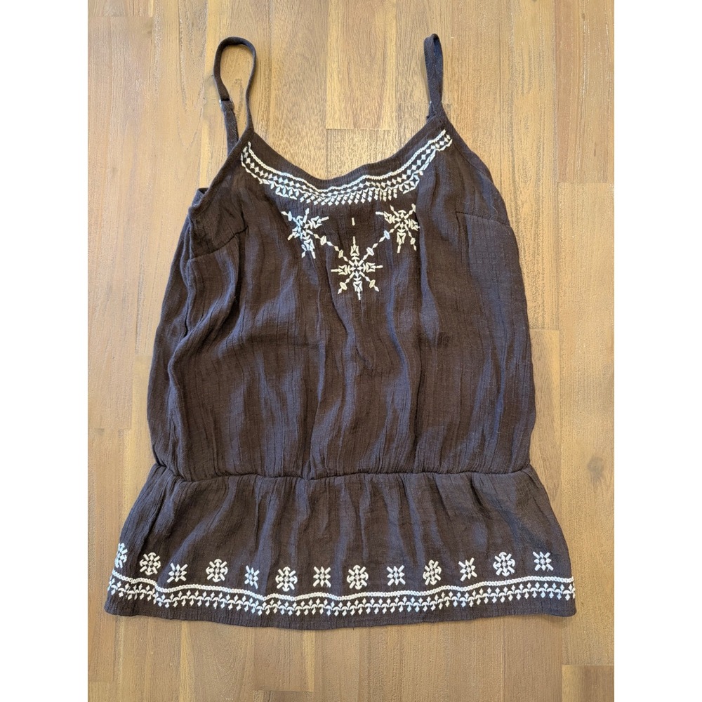 Brown Embroidered Peplum Camisole Tank Top Beach‎ Vibes Boho Gauze